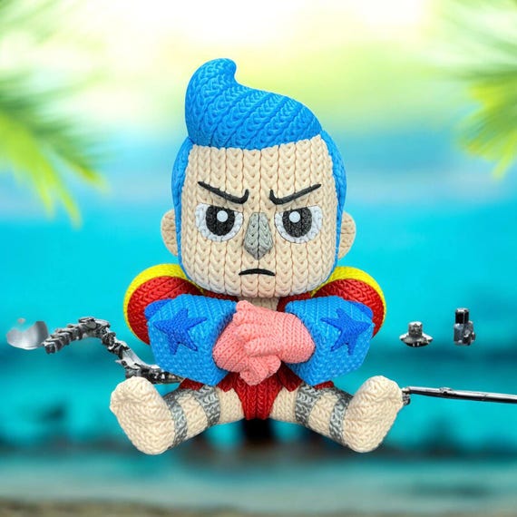 Cyborg Pirate Amigurumi Doll | Crochet Style Anime Pirate Toy | Desk Collectible | Gear Lab Experiment