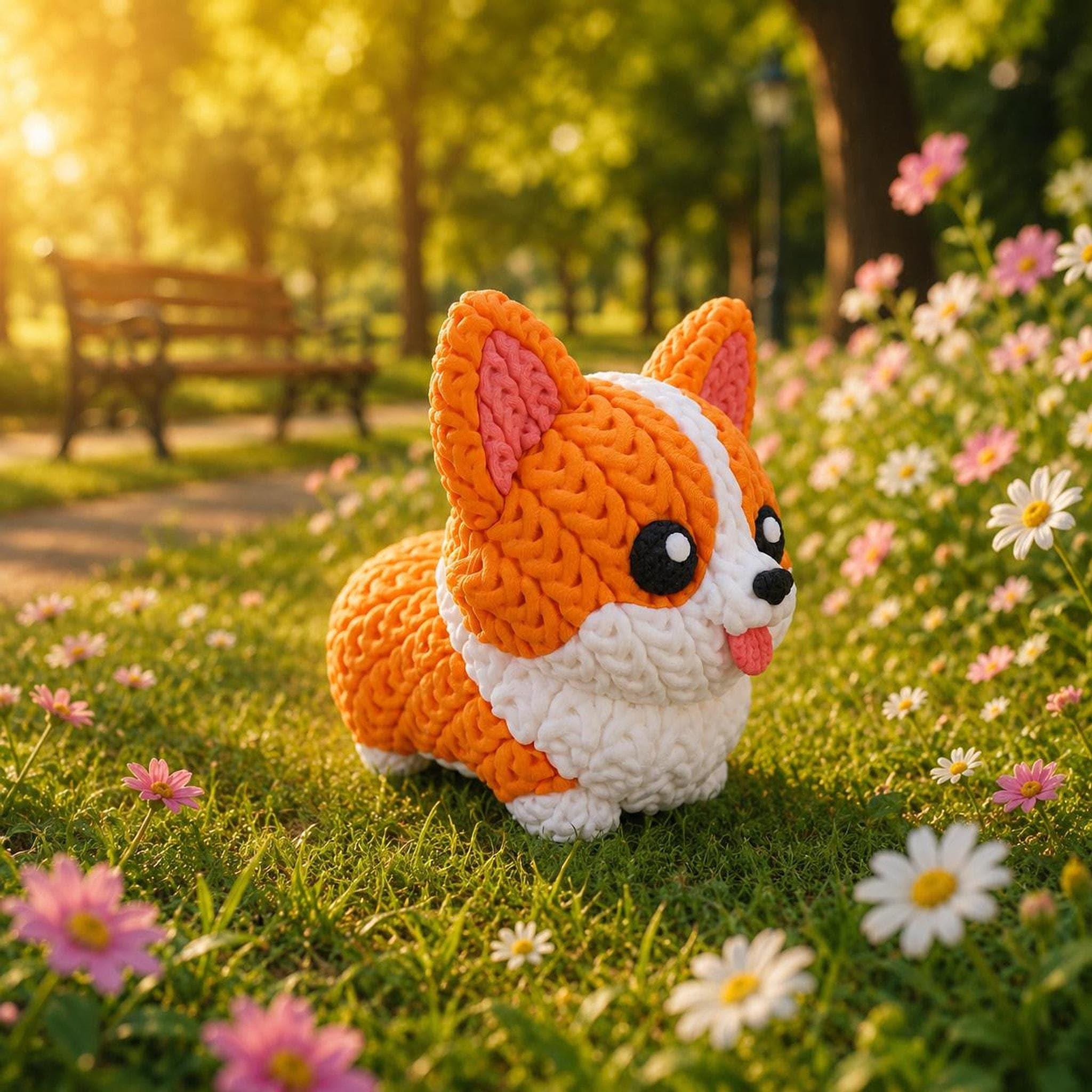 Corgi Dog 3D Printed Figure | Crochet-Style Animal Collectible | Gaming Room Decor | Animal Lover Gift — photo 1 of 10