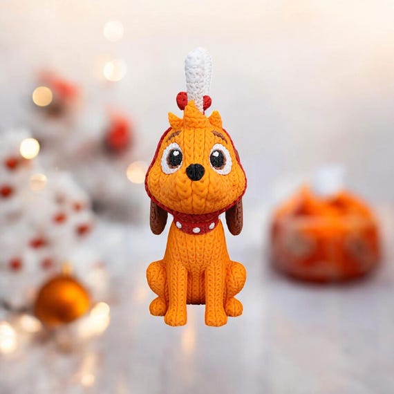 Holiday Pup Dog 3D Printed Figure | Crochet-Style Animal Collectible | Gaming Room Decor | Animal Lover Gift