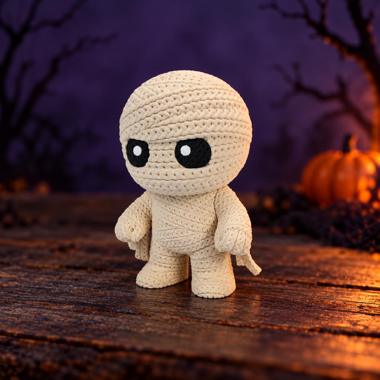 Mummy Figurine, 3D Printed Knitted-Style Halloween Decor, Cute Spooky Monster, Shelf and Desk Collectible — photo 1 of 20