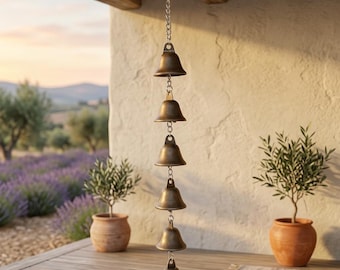 Rustic Metal Bell Wind Chime, Vintage Hanging Wind Chime Chain, Outdoor Garden Patio Decor, Hanging Bells Porch Decor
