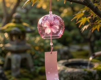 Japanese Glass Wind Chime Furin, Zen Wind Chime Outdoor, Meditation Wind Chime, Garden Hanging Decor, Memorial Wind Chime Gift