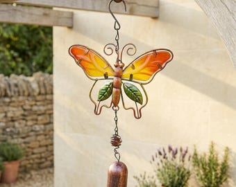 Trollslända vindspel metallglas, trädgårdsvindspel hängande klocka, utomhusterrassdekor, bohemisk natur vindspel present