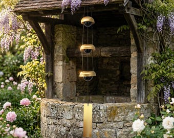 Copper Wind Chimes 26-inch with 3 Bells for Outdoor Garden Patio Decor, Metal Hanging Ornament Gift
