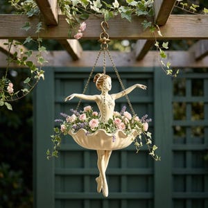 Hängande kruka för ballerina, blomkruka i harts av balettdansös, elegant hängande växthållare för suckulenter, klätterväxter, trädgårdsdekor