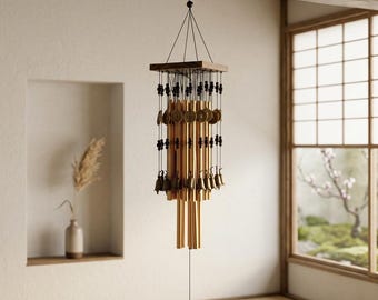 Campanelli a vento in metallo, legno e tubi di alluminio, stile giapponese, decorazione per giardino zen, patio e balcone, campanelli da appendere per interni ed esterni.