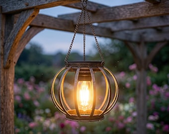Lanterna solare a LED da appendere, lanterna da giardino per esterni, luce sospesa in metallo impermeabile, lanterna solare da giardino per decorare patio e balcone.