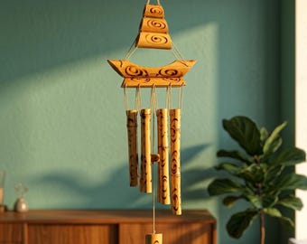Campana de viento de bambú para interiores y exteriores, campanilla de viento de madera para decoración zen, campanillas de bambú colgantes para meditación, decoración de jardín y hogar.