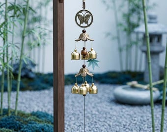 Double Bell Wind Chime Metal, Brass Wind Chime Hanging Decor, Outdoor Garden Wind Chime, Patio Porch Hanging Chime Gift