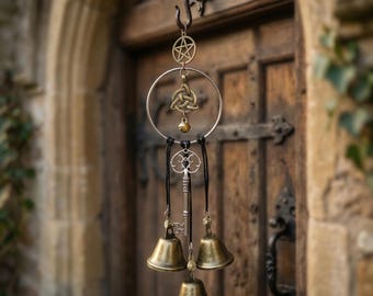 Witch Wind Chime Pendant, Witch Bells for Door, Wiccan Protection Wind Chime, Spiritual Hanging Decor, Pagan Good Luck Charm