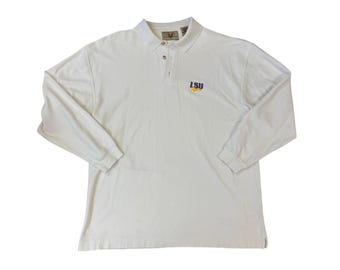 Vintage jaren 90 LSU Tigers-poloshirt wit geborduurd logo uitrusting voor sport XL