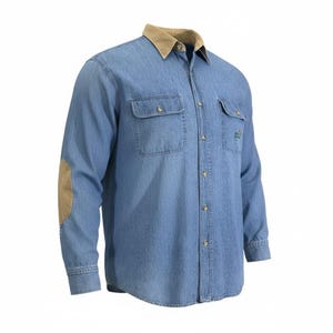 Vintage Ducks Unlimited Denim Button Down Shirt XL Corduroy Collar Elbow Patch Hunting Shirt