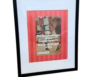 Anúncio vintage da Benson & Hedges dos anos 100 – Leão de circo, arte de parede retrô emoldurada
