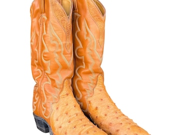 Vintage 1980er Tony Lama Ostrich Boots | Cognac Leder Westernstiefel | Hergestellt in den USA | Größe 8,5 D