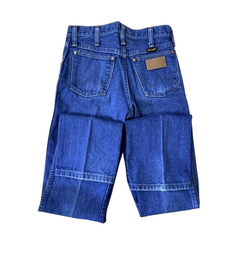 Vintage Wrangler Jeans 27x36 – Made in USA – High Waisted Dark Wash Denim – 80s Straight Leg Western Jeans image 1