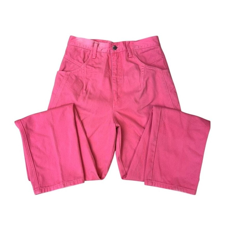 Vintage Wrangler Pink Jeans – High Waisted 100% Cotton Denim – 90s Western Straight Leg Pants Bild 1
