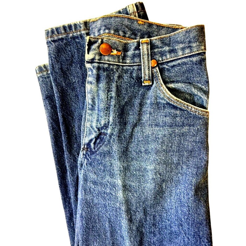 Vintage Wrangler Jeans 27x36 – Made in USA – High Waisted Dark Wash Denim – 80s Straight Leg Western Jeans image 3