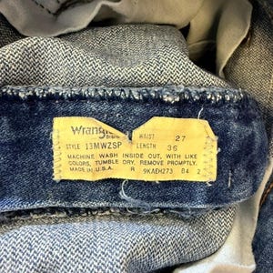 Vintage Wrangler Jeans 27x36 – Made in USA – High Waisted Dark Wash Denim – 80s Straight Leg Western Jeans image 2