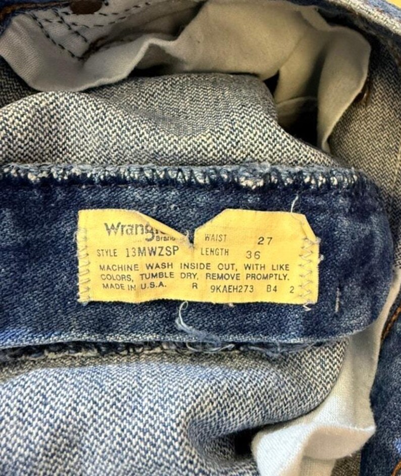 Vintage Wrangler Jeans 27x36 – Made in USA – High Waisted Dark Wash Denim – 80s Straight Leg Western Jeans image 2