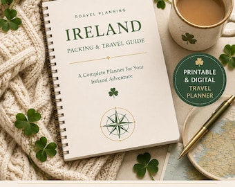 40 pages - Agenda de voyage pour l'Irlande | Liste de colisage, suivi du budget, journal (PDF numérique)