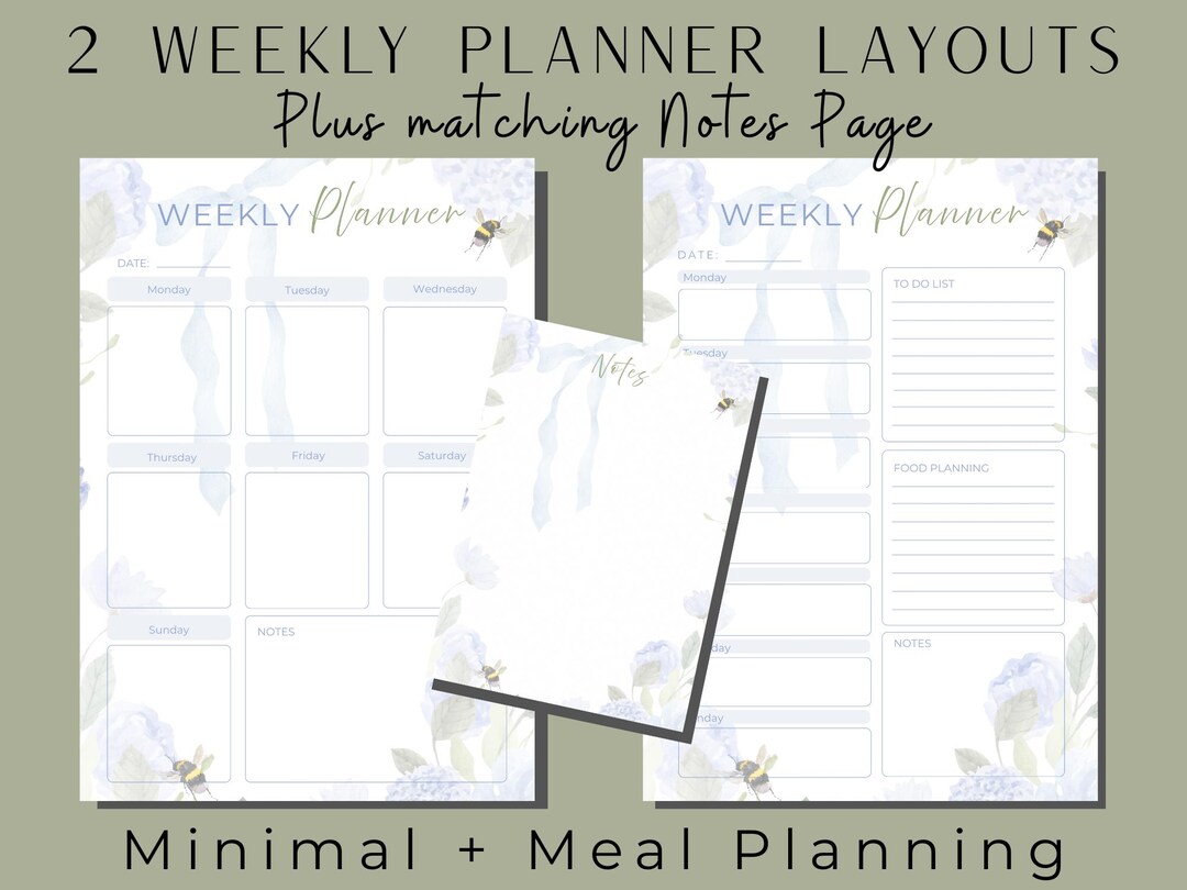 Undated Weekly Planners . Printable Digital PDF . Floral A4 Organiser ...
