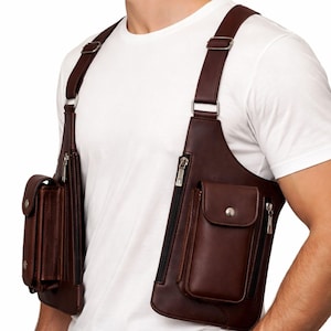 Schulterholstertasche aus Leder, Diebstahlsichere Unterarmgeldbörse für Herren, Cyberpunk-Taktik-Brustgurt, Dunkelbraune Umhängetasche für Handys, Festivalausrüstung