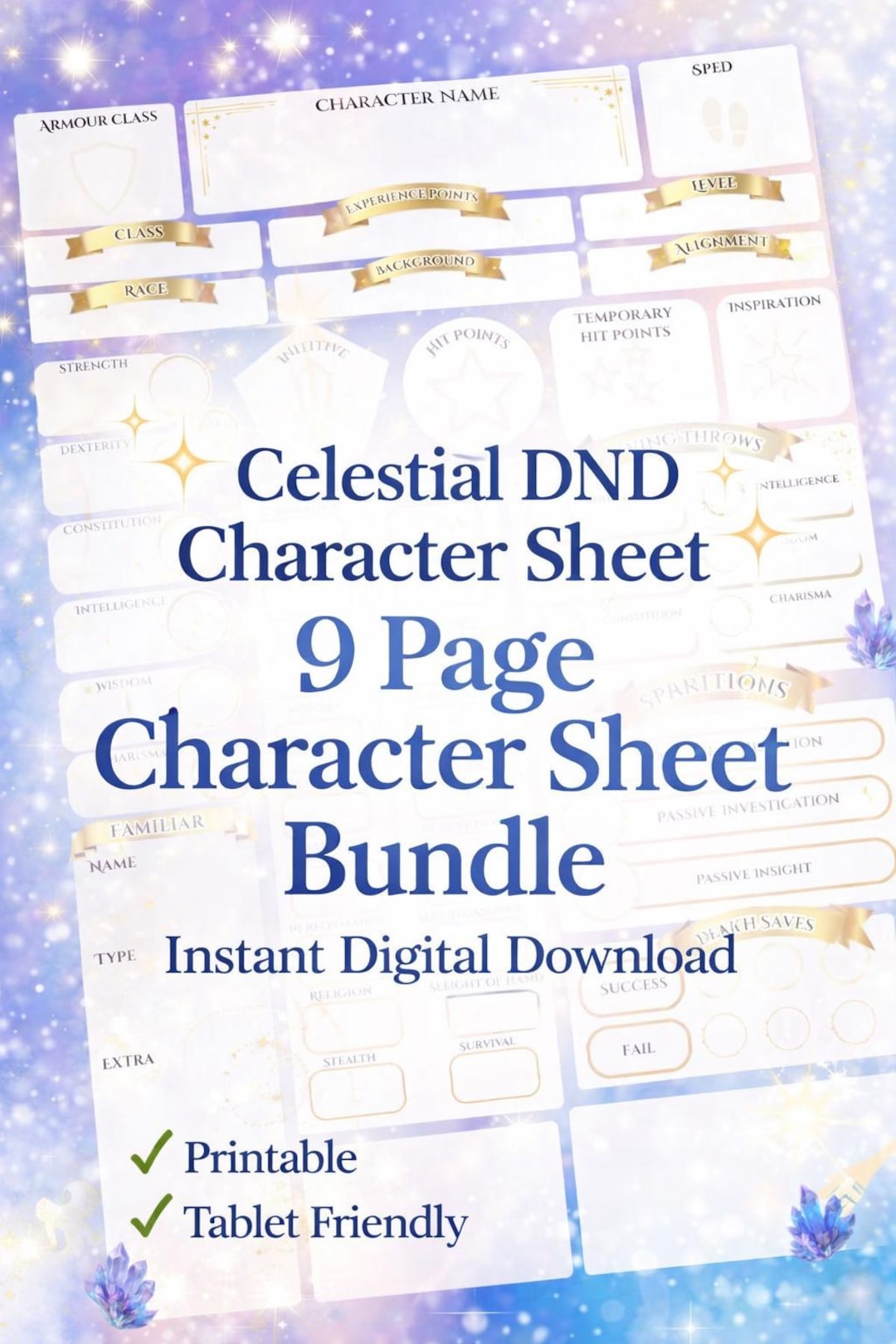 Celestial DND Character Sheet | 9 Page Fantasy RPG Sheet | Magical ...