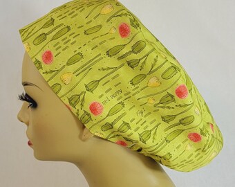 Women Scrub Hat, Surgical Cap, Scrub Hat, Nurses Hat, Poppy, Green, Medical, Flowers, USA Made