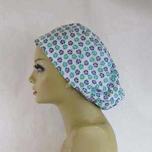 Blue, Green, Flowers,  Women Scrub Hat, Surgical Cap, Scrub Hat, USA Made