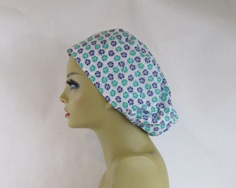 Blue, Green, Flowers,  Women Scrub Hat, Surgical Cap, Scrub Hat, USA Made