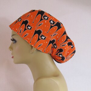 Halloween, Orange, Scaredy Cat, Women Scrub Hat, Surgical Cap, Scrub Hat, USA Made