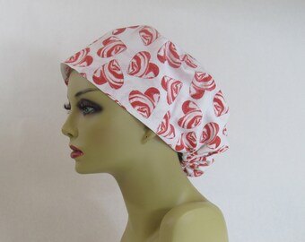 Women Scrub Hat, Surgical Cap, Scrub Hat, Nurses Hat, Medical, Hearts, Valentine, USA Made