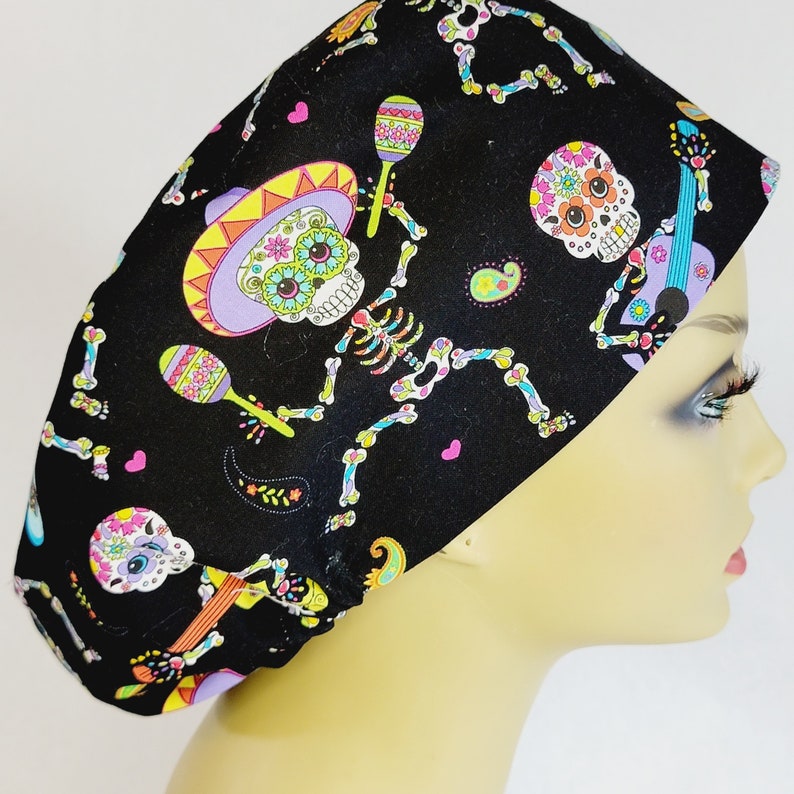 Women Scrub Hat, Dancing Skeletons, Surgical Cap, , Nurses Hat, Medical, USA Made, Scrub Cap for Women image 2