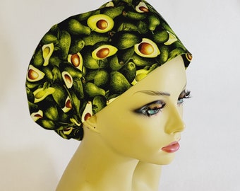 Women Scrub Hat, Surgical Cap, Avocado print Scrub Hat, USA Made, Halloween, Free Shipping