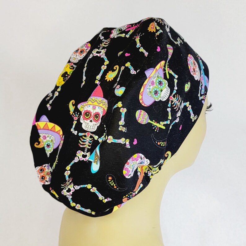 Women Scrub Hat, Dancing Skeletons, Surgical Cap, , Nurses Hat, Medical, USA Made, Scrub Cap for Women image 3