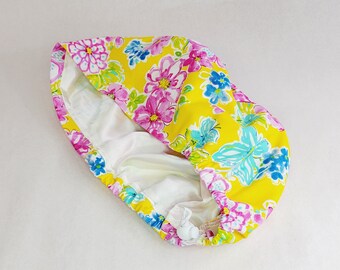 Satin Lined, Women Scrub Hat, Yellow Floral Surgical Cap, Scrub Hat, Nurses Hat, Medical, USA Made