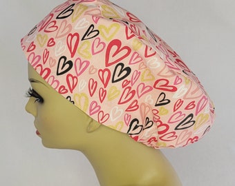 Women Scrub Hat, Valentine, Hearts, Surgical Cap, Scrub Hat, USA Made, Handmade