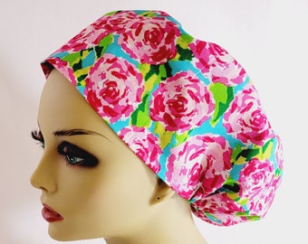 Woman Scrub Hat, Floral, Euro Scrub Cap, Surgical Cap, Nurses Hat, Medical, Adjustable