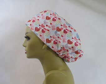 Women Scrub Hat, Surgical Cap, Scrub Hat, Nurses Hat, Medical, USA Made, Valentine, Hearts