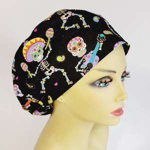 Women Scrub Hat, Dancing Skeletons, Surgical Cap, , Nurses Hat, Medical, USA Made, Scrub Cap for Women image 1