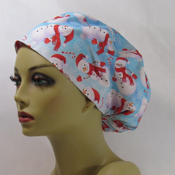 Holiday Scrub Hat, Snowman, Scrub Hat For Women, Surgical Cap, Scrub Hat, USA Made,