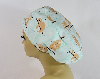 Sloth, Women Scrub Hat, Surgical Cap, Scrub Hat, Nurses Hat, Medical, USA Made