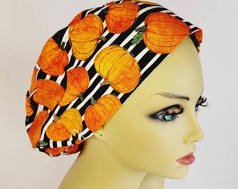 Women Scrub Hat, Surgical Cap, Pumpkin Spice Scrub Hat, USA Made, Halloween, Free Shipping