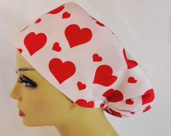 Women Scrub Hat, Surgical Cap, Scrub Hat, Nurses Hat, Medical, USA Made, Valentine, Hearts