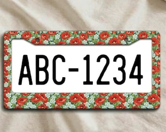 California Poppy Stained Glass Art Metal License Plate Frame | California Poppy License Plate Frame