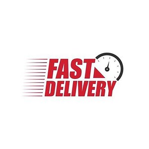 May include: A graphic with the words "FAST DELIVERY" in red, with speed lines and a speedometer icon. The text is bold and stylized, suggesting quick shipping.
