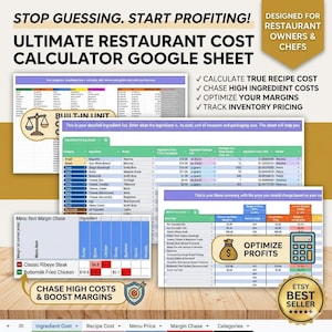 Restaurant Recipe Cost Calculator: Google Sheets Template (Digital Download)