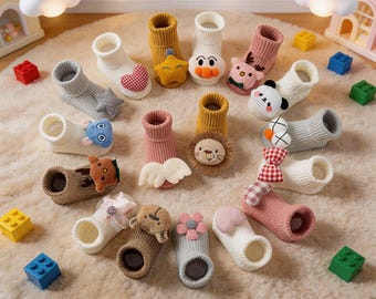 Handmade Non-Slip Baby Socks, Cotton Newborn Booties, Infant Grip Socks, Baby Shower Gift