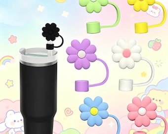 Custom Color Flower Cartoon Silicone Straw Topper, Cute Floral Straw Cap,Food-Grade Silicone Straw Cover,Reusable Kids Adult Straw Accessory