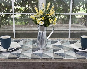 Beautiful Table Runner Features a Classic-Inspired Vibrant Color Triangle Pattern with Blue and Gray Chenille Fabric Coffee, Table Runner